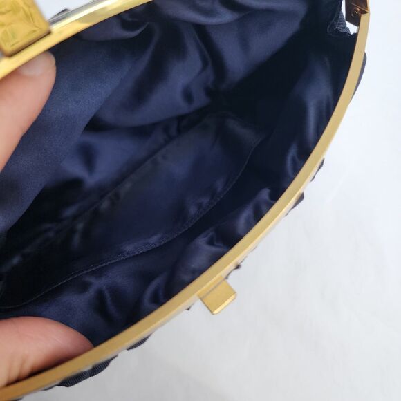 Vintage navy Satin Bag Clutch By Coblentz Original rockabilly - Picture 7 of 11